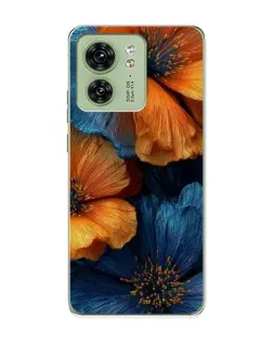 Чохол для Motorola Edge 40 з картинкою «Яскрава синьо-помаранчева флора»