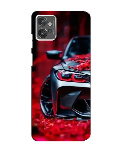 Чехол для Motorola MOTO G32 с картинкой «Спортивная BMW и цветы»