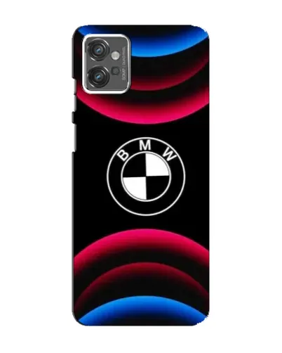 Чехол для Motorola MOTO G32 с картинкой «Логотип BMW и неоновые дуги»