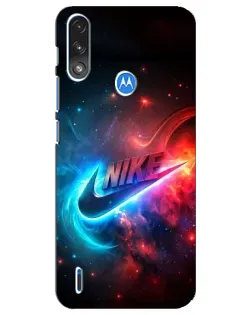 Чехол для Motorola E7 Power с картинкой «Огненный логотип Nike»