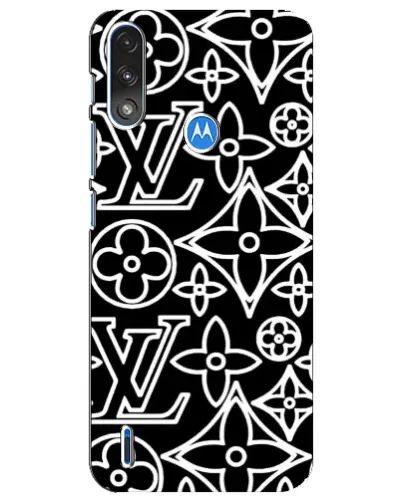 Чехол для Motorola E7 Power с картинкой «Черно-белый узор LV»