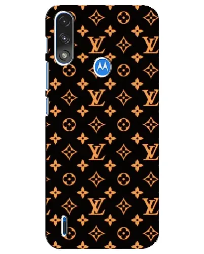 Чехол для Motorola E7 Power с картинкой «Золотая монограмма LV»