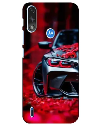 Чехол для Motorola E7 Power с картинкой «Спортивная BMW и цветы»