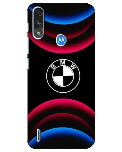 Чехол для Motorola E7 Power с картинкой «Логотип BMW и неоновые дуги»