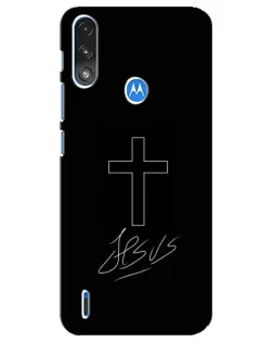 Чехол для Motorola E7 Power с картинкой «Графический крест Jesus»