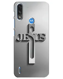 Чехол для Motorola E7 Power с картинкой «Металлический крест Jesus»
