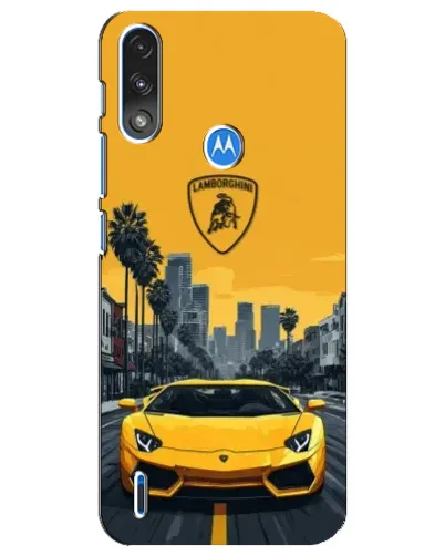 Чехол для Motorola E7 Power с картинкой «Желтый Lamborghini город»