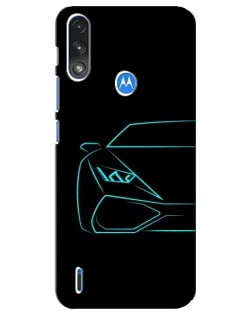 Чехол для Motorola E7 Power с картинкой «Голубой силуэт Lamborghini»