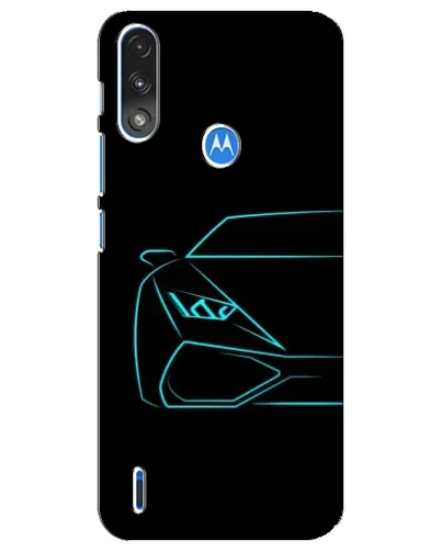 Чехол для Motorola E7 Power с картинкой «Голубой силуэт Lamborghini»