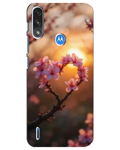 Чохол для Motorola E7 Power з картинкою «Рожевий цвіт  сердечко на тлі заходу»