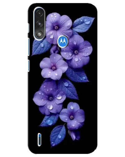 Чохол для Motorola E7 Power з картинкою «Фіолетові квіти з росою»