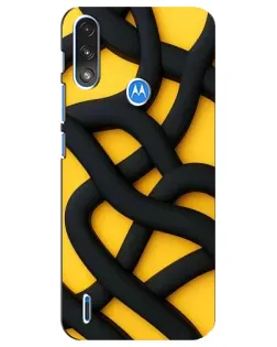 Чехол для Motorola E7 Power с картинкой «Черное желтое переплетение»