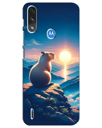 Чехол для Motorola E7 Power с картинкой «Закат солнца с капибарой»