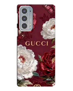 Чехол для Motorola Edge 20 с картинкой «Gucci — бордовые розы»