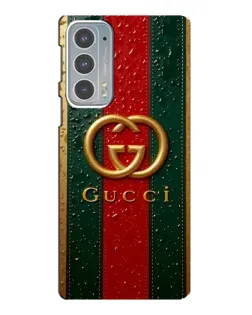 Чехол для Motorola Edge 20 с картинкой «Gucci — фирменная полоса и золото»