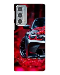 Чехол для Motorola Edge 20 с картинкой «Спортивная BMW и цветы»