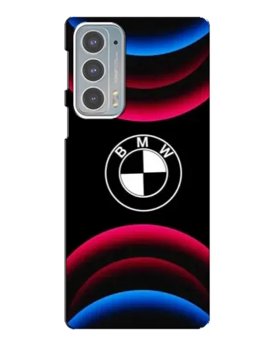Чехол для Motorola Edge 20 с картинкой «Логотип BMW и неоновые дуги»