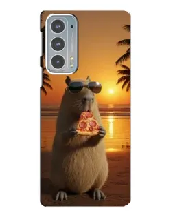 Чехол для Motorola Edge 20 с картинкой «Капибара с пиццей»