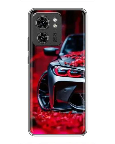 Чехол для Motorola Edge 40 Pro с картинкой «Спортивная BMW и цветы»