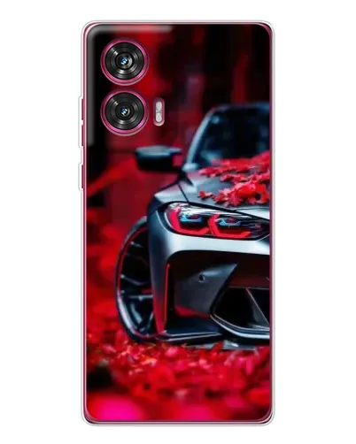 Чехол для Motorola Edge 50 Fusion с картинкой «Спортивная BMW и цветы»