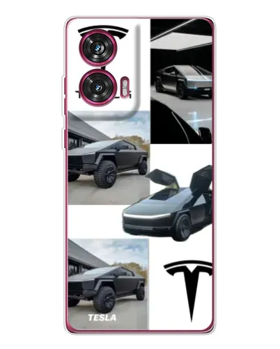 Чехол для Motorola Edge 50 Fusion с картинкой «Коллаж Cybertruck Tesla»