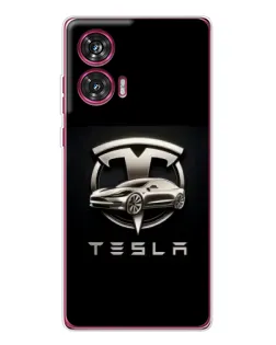 Чехол для Motorola Edge 50 Fusion с картинкой «Tesla — серебристое авто»