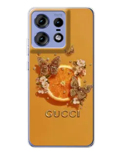Чехол для Motorola Edge 50 Pro с картинкой «Gucci — золотые бабочки»