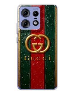 Чехол для Motorola Edge 50 Pro с картинкой «Gucci — фирменная полоса и золото»