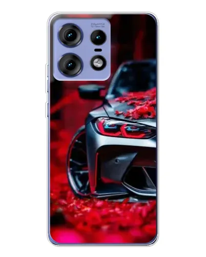 Чехол для Motorola Edge 50 Pro с картинкой «Спортивная BMW и цветы»