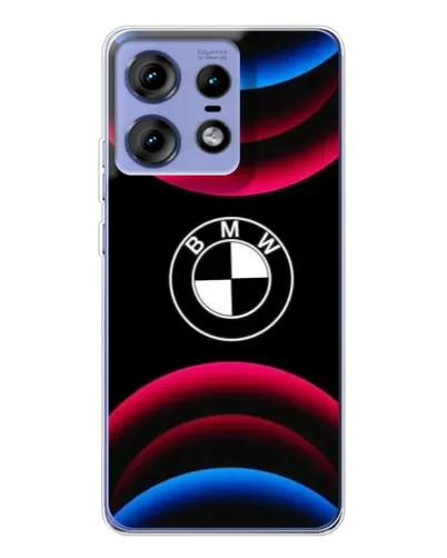 Чехол для Motorola Edge 50 Pro с картинкой «Логотип BMW и неоновые дуги»