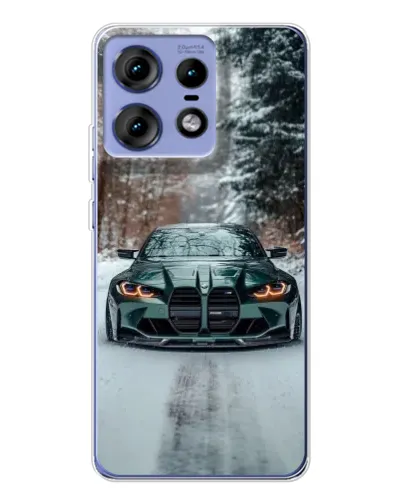 Чехол для Motorola Edge 50 Pro с картинкой «BMW в зимнем лесу»
