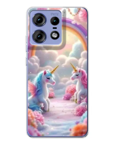 Чехол для Motorola Edge 50 Pro с картинкой «Радуга и единороги»