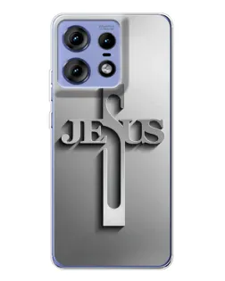 Чехол для Motorola Edge 50 Pro с картинкой «Металлический крест Jesus»