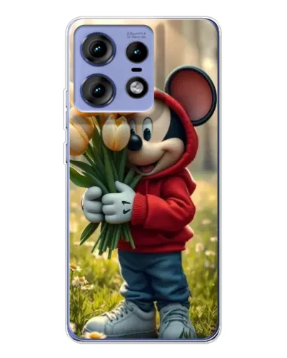 Чехол для Motorola Edge 50 Pro с картинкой «Микки с тюльпанами»