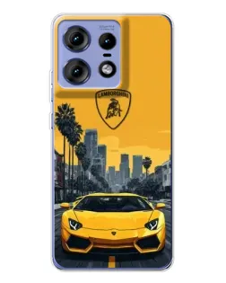 Чехол для Motorola Edge 50 Pro с картинкой «Желтый Lamborghini город»