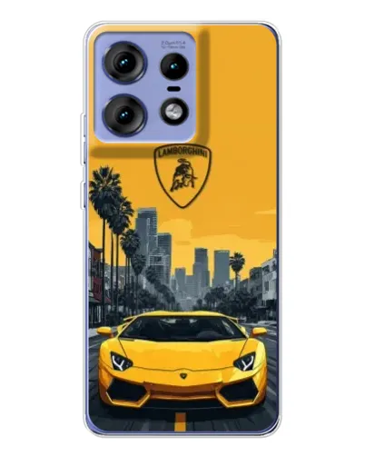Чехол для Motorola Edge 50 Pro с картинкой «Желтый Lamborghini город»