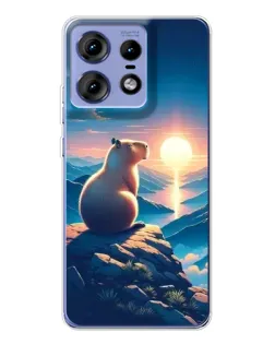 Чехол для Motorola Edge 50 Pro с картинкой «Закат солнца с капибарой»