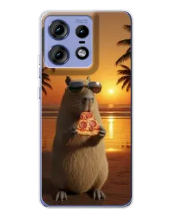Чехол для Motorola Edge 50 Pro с картинкой «Капибара с пиццей»