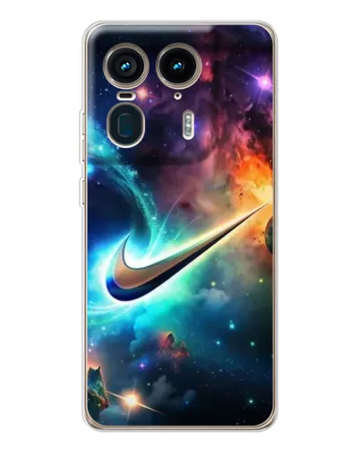 Чехол для Motorola Edge 50 Ultra с картинкой «Космический Nike Swoosh»