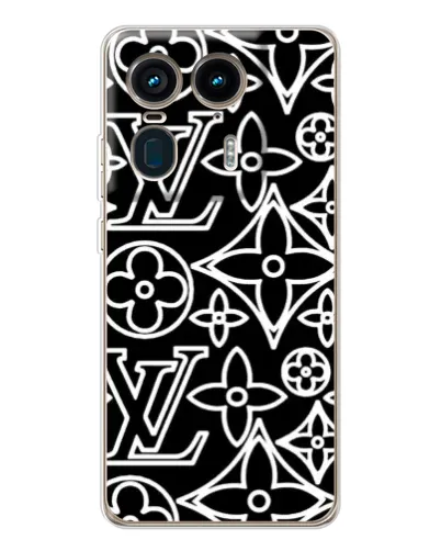 Чехол для Motorola Edge 50 Ultra с картинкой «Черно-белый узор LV»
