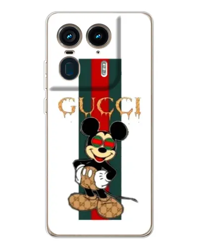 Чехол для Motorola Edge 50 Ultra с картинкой «Микки Маус Gucci — полосы»