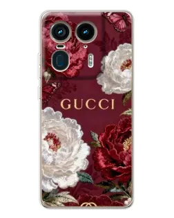 Чехол для Motorola Edge 50 Ultra с картинкой «Gucci — бордовые розы»
