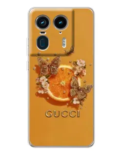 Чехол для Motorola Edge 50 Ultra с картинкой «Gucci — золотые бабочки»