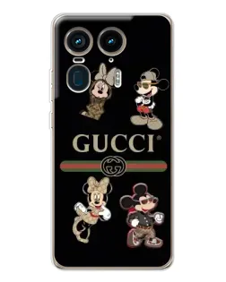 Чехол для Motorola Edge 50 Ultra с картинкой «Gucci — герои Disney и монограмма»
