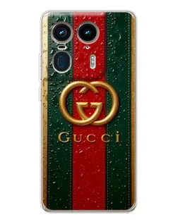Чехол для Motorola Edge 50 Ultra с картинкой «Gucci — фирменная полоса и золото»