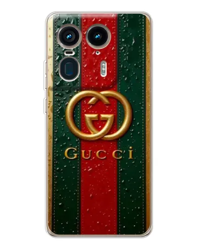 Чехол для Motorola Edge 50 Ultra с картинкой «Gucci — фирменная полоса и золото» Чехол для Motorola Edge 50 Ultra с картинкой «Gucci — фирменная полоса и золото»