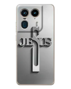 Чехол для Motorola Edge 50 Ultra с картинкой «Металлический крест Jesus»