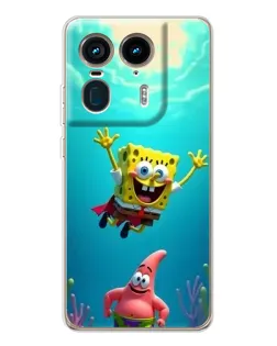 Чехол для Motorola Edge 50 Ultra с картинкой «Спанч Боб под водой»