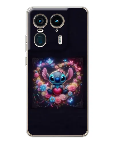 Чехол для Motorola Edge 50 Ultra с картинкой «Stitch в цветах»
