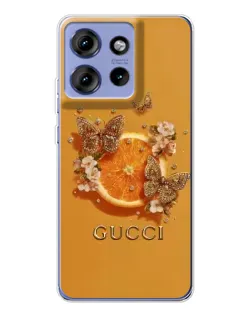 Чохол для Motorola Edge 50 з картинкою «Gucci — золоті метелики»